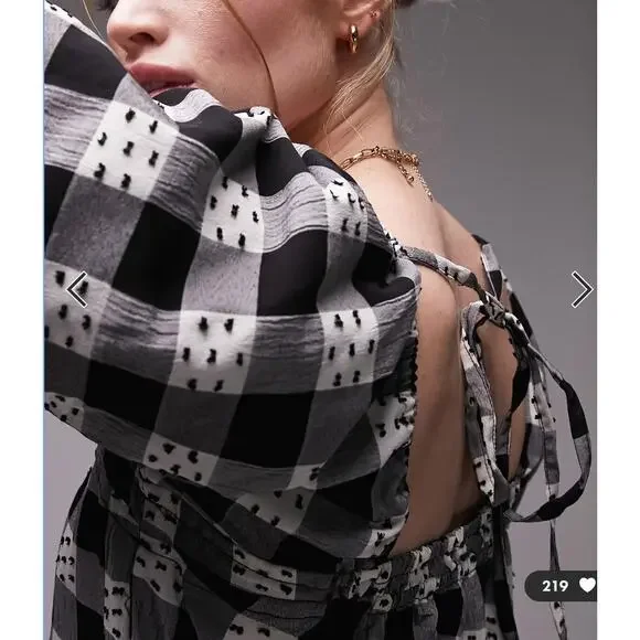Topshop MINI DRESS Check Dobby Chuck Paid | Black & White, Sz 12 - Picture 3 of 5
